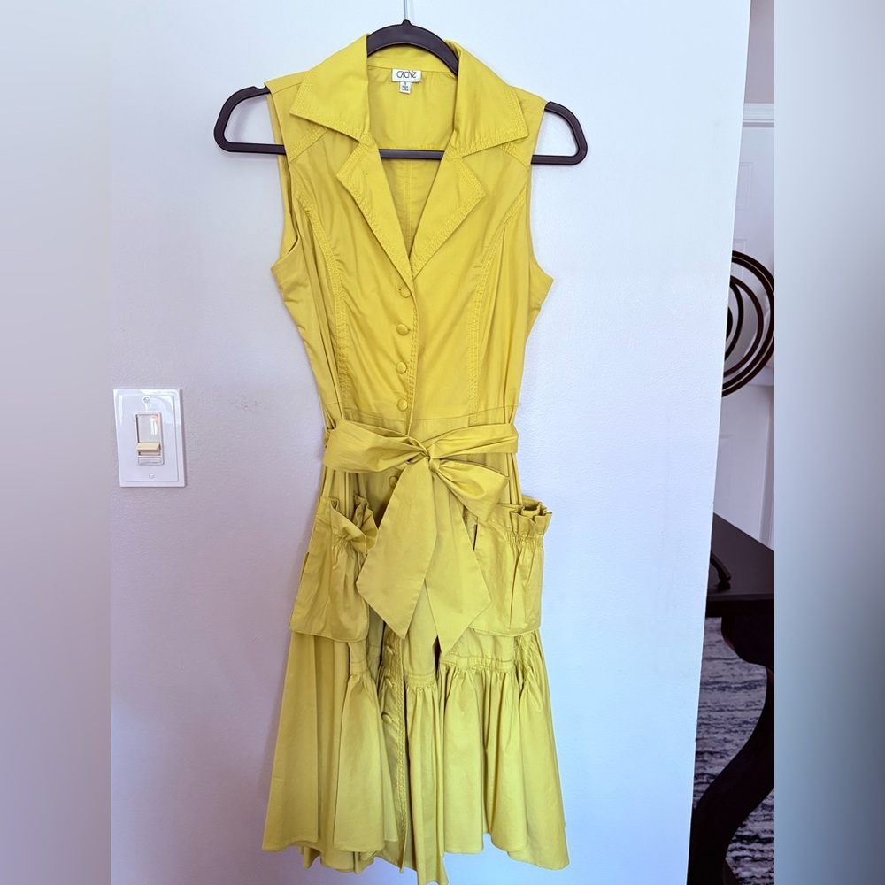 Vintage Cache Sleeveless Tie-Waist tiered Yellow Dress small